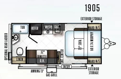 Forest River Rockwood Mini Lite 1905 floor plan