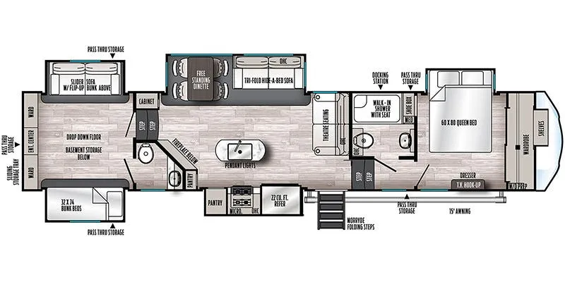 Forest River Sandpiper Luxury 388BHRD floor plan