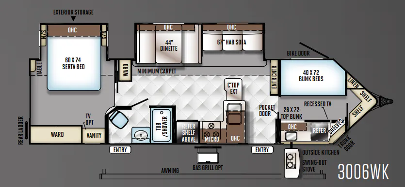 Forest River Rockwood Windjammer 3006WK floor plan