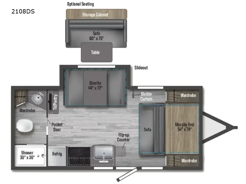 2022 Winnebago Micro Minnie FLX 2108DS - Floor plan
