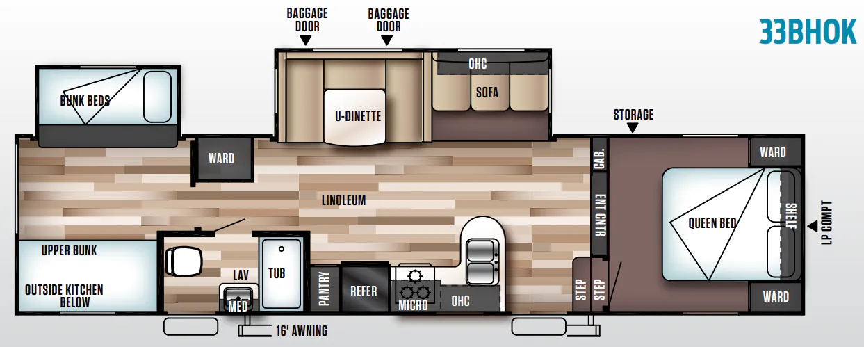 Forest River Wildwood 33BHOK floor plan