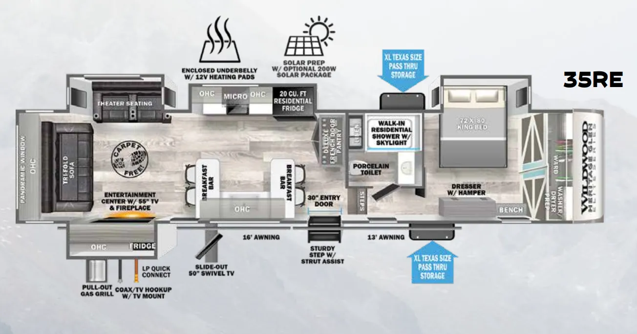 Forest River Wildwood Heritage Glen Elite 35RE floor plan