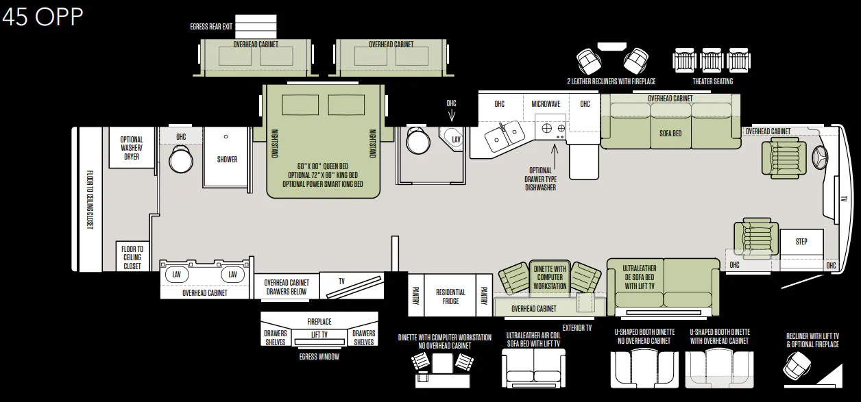 Tiffin Allegro Bus 45 OPP floor plan
