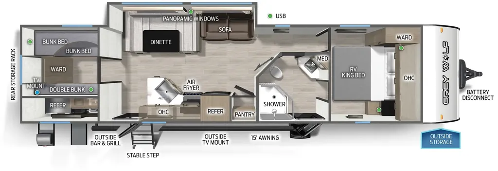 2027 Cherokee Grey Wolf 29TE floor plan