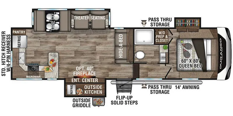 K-Z Durango Half-Ton D256RKT floor plan