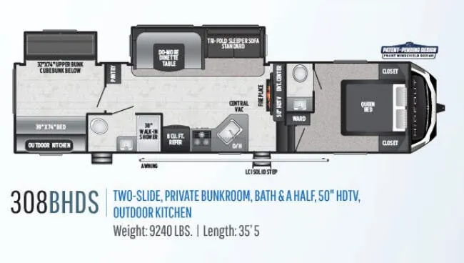 Keystone Hideout 308BHDS floor plan
