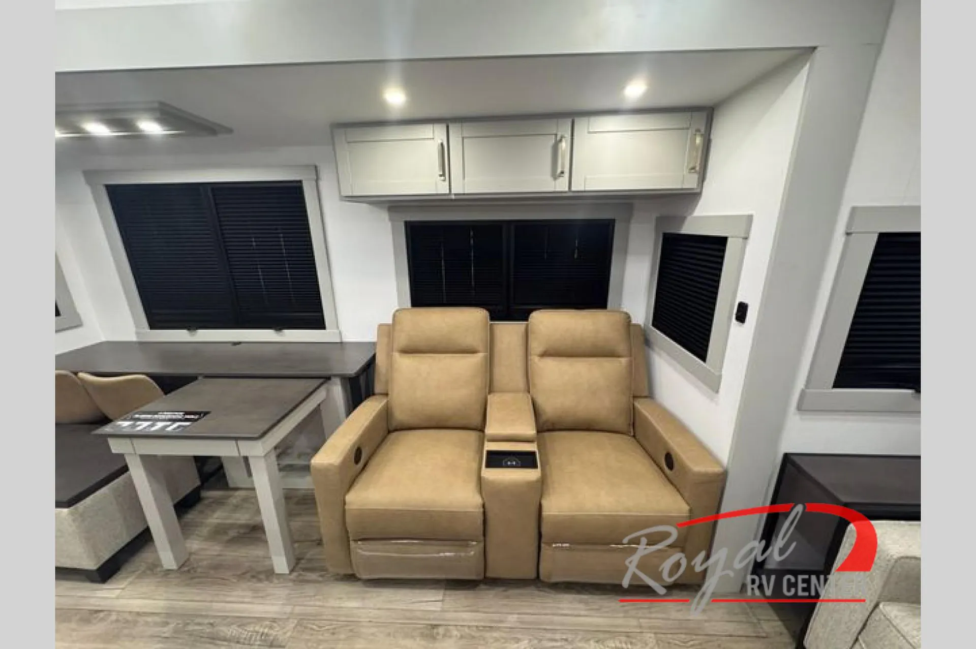 2026 Brinkley Model Z 3610 — Two recliners and a sofa-side living area beside a dinette with table, bench seating, and windows