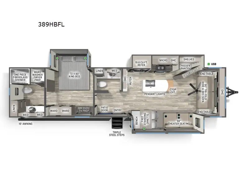 2026 Forest River Sierra Destination Trailers 389HBFL floor plan