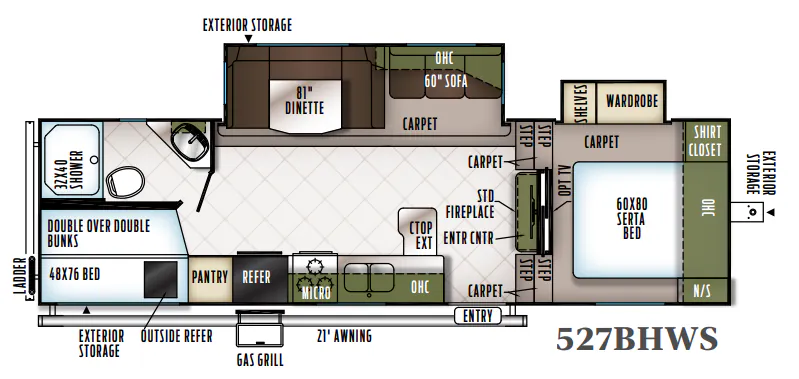 Forest River Flagstaff Super Lite 527BHWS floor plan