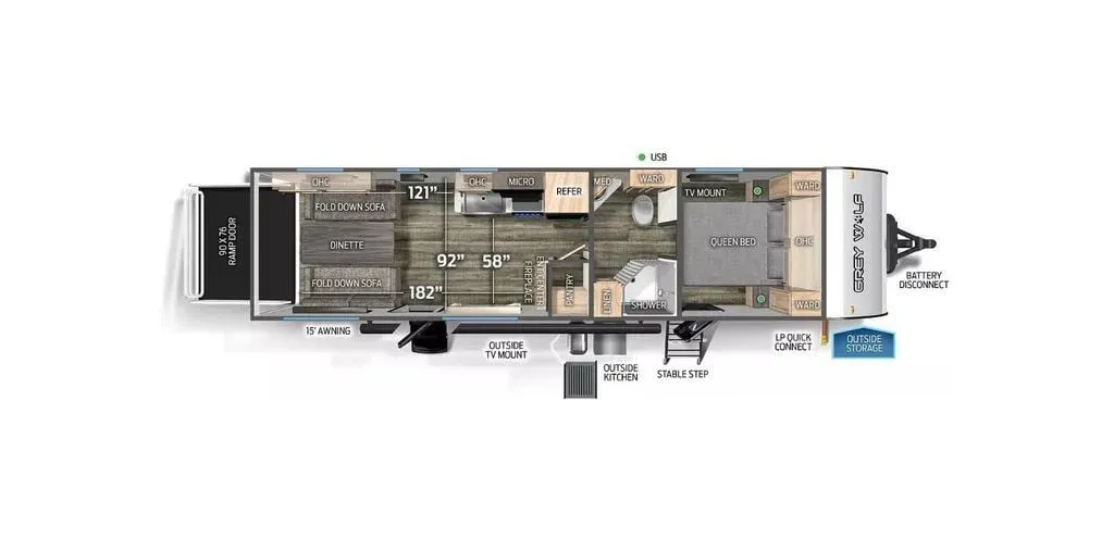 2023 Forest River Cherokee Grey Wolf 26MBRR floor plan
