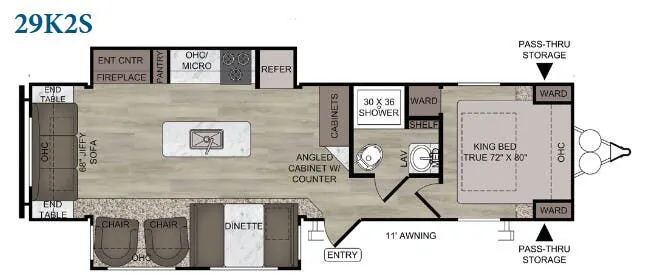 East to West Silver Lake 29K2S floor plan